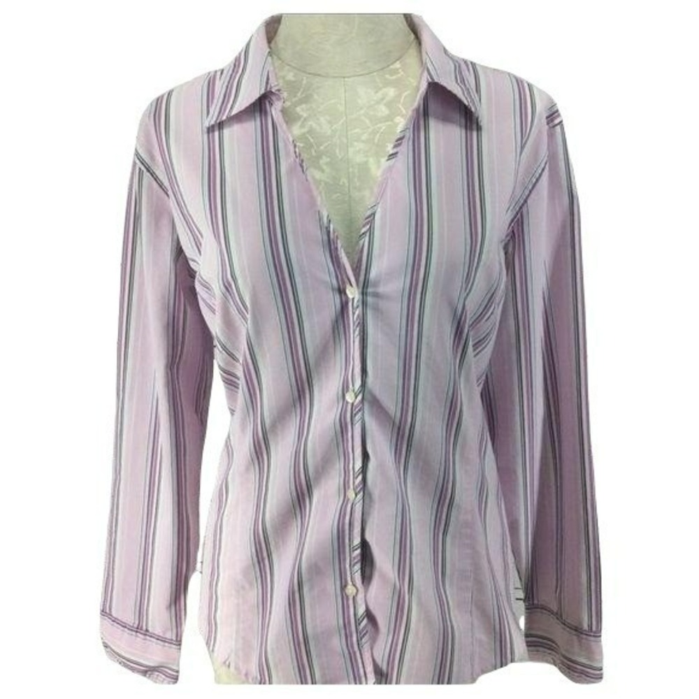 GH Bass & Co Pink Striped Button Down Shirt Womens XL Long Sleeve Stretch Cotton